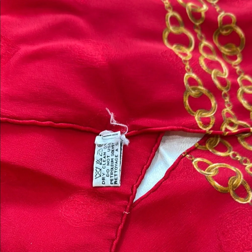 Authentic CHANEL Elegant Silk Red and Gold Scarf